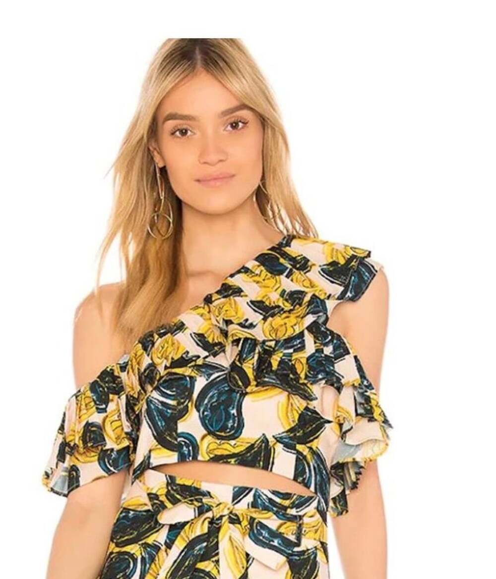 C/MEO Collective One Shoulder Ruffle Crop Top Size XS